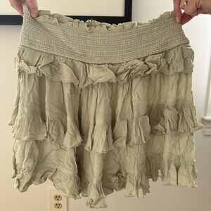 Free People Talia Smocked Ruffled Olive Green Skirt